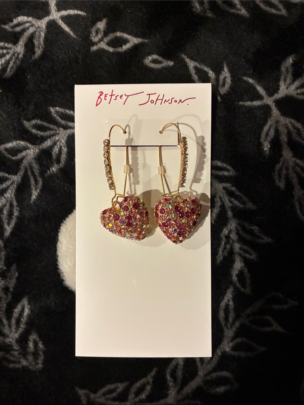 Betsey Johnson Gold-Tone Heart Drop Earrings with Pink & Multicolor Stones